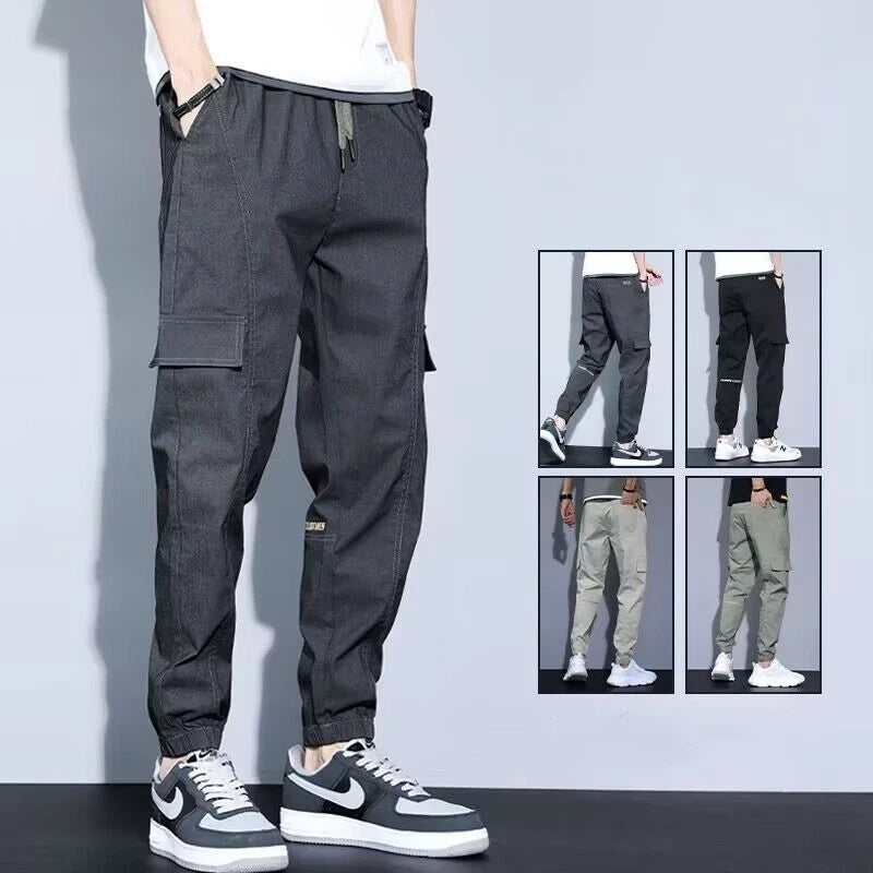 Men Pants Soft Fabric Multi Pockets Elastic Waist Spring Summer Casual Cargo Pants