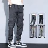 Men Pants Soft Fabric Multi Pockets Elastic Waist Spring Summer Casual Cargo Pants