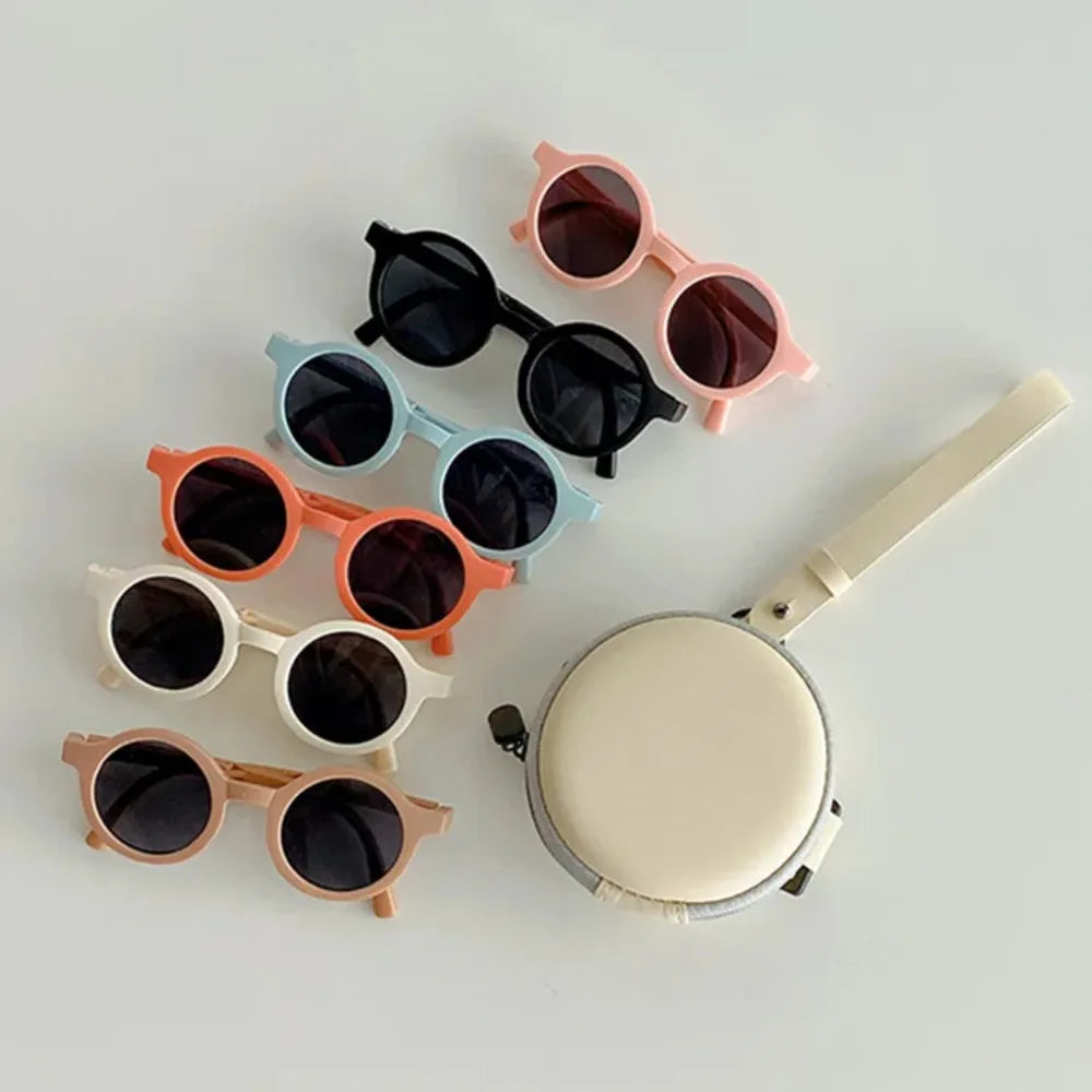 Foldable Kids Sunglasses Girls Boy Children Sun Glasses Round Street Beat Eyeglasses Cute Baby Shades Eyewears