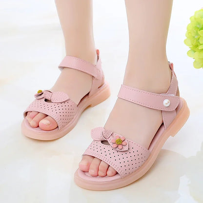 Girls Princess Sandals Cute Children Summer Beach Shoes Fashion Soft Breatheable Non-slip Kids Hollow Bow Flowers Sandals