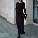 Winter Solid Loose Long Sleeve Tie Y2k Dress Casual Office Commuting Long Dress Female