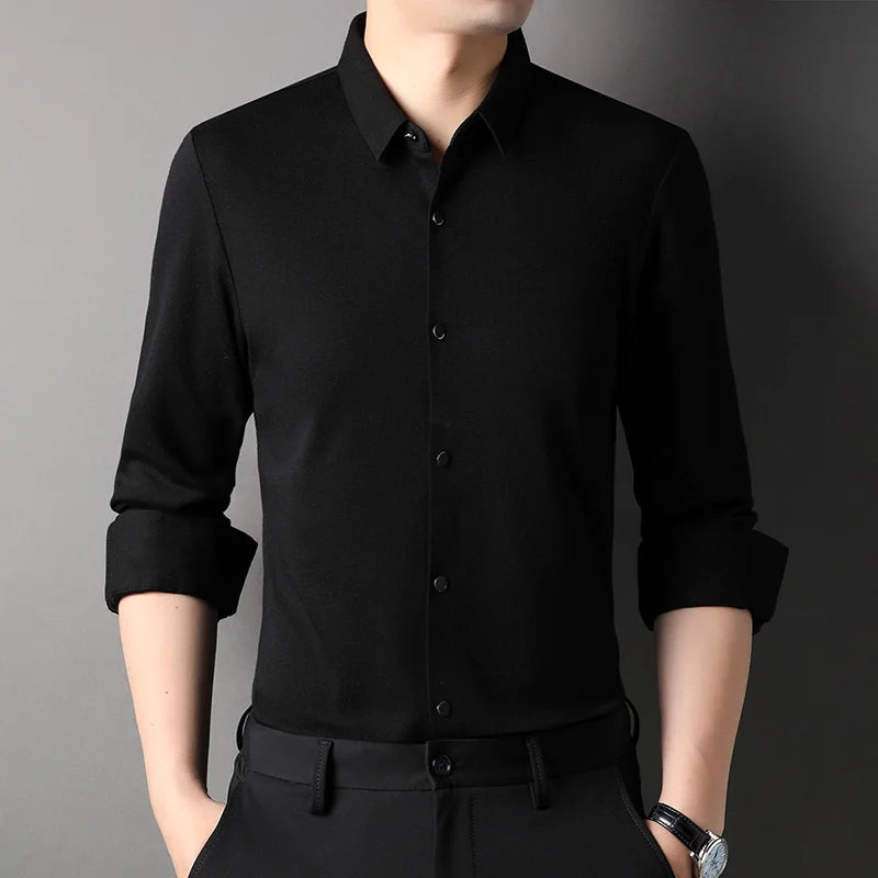 Top Grade Wool 4.7% Traceless New Brand Man 2023 Fashion Designert Shirts Business Slim Fit Long Sleeve Casual Men Clothing