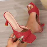 Luxury Gold Silver High Heels Sandals Women 2024 Slip On Square Toe Summer Slippers Woman Plus Size 43 Thin Heeled Party Shoes