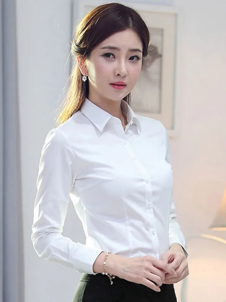 Female Long-sleeve Professional Shirt Formal Dress Large Size Work Clothes OL Button Womens Tops