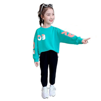 teens autumn winter Girls Teenager tracksuit sport letters sweatshirt t-shirt + sports striped pants