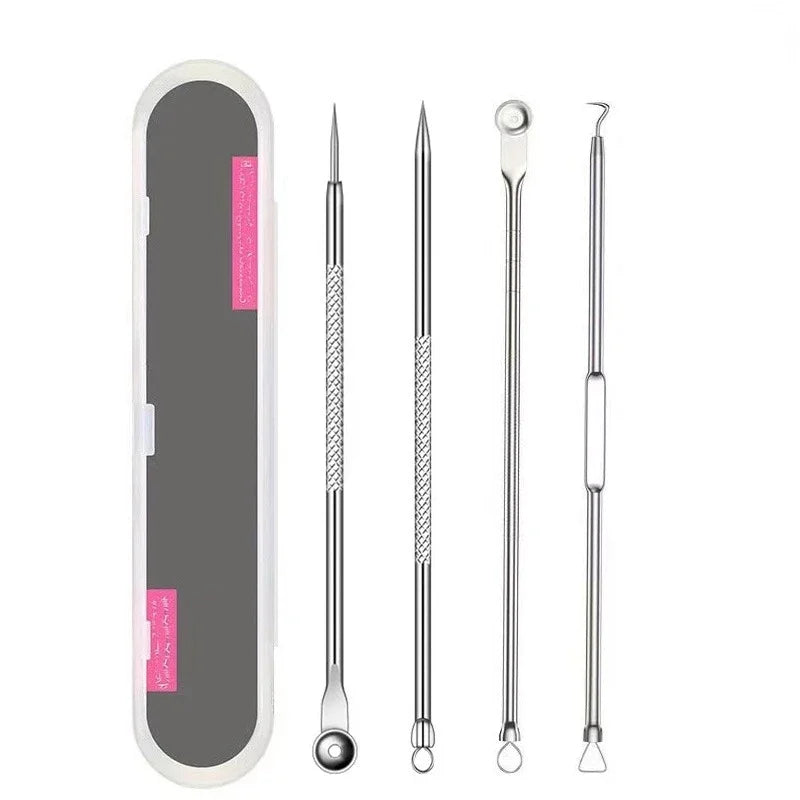 4Pcs/Set Blackhead Comedone Acne Pimple Belmish Extractor Vacuum Blackhead Remover Tool Spoon Rose Gold For Face Skin Care Tool