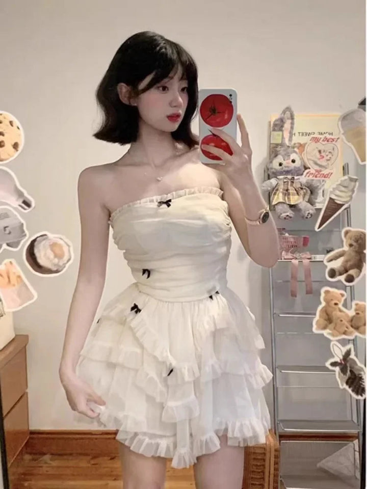 Even Party Black Dress Women Casual Corset Y2k Mini  Office Lady Sleeveless Bodycon Lace One Piece  Korean