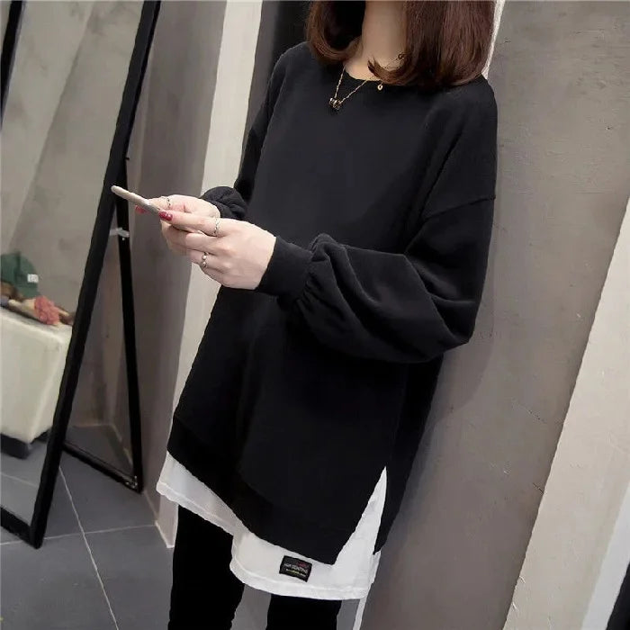 Plus Size Two-Piece Illusion Sweatshirt Women's Medium-Length Casual