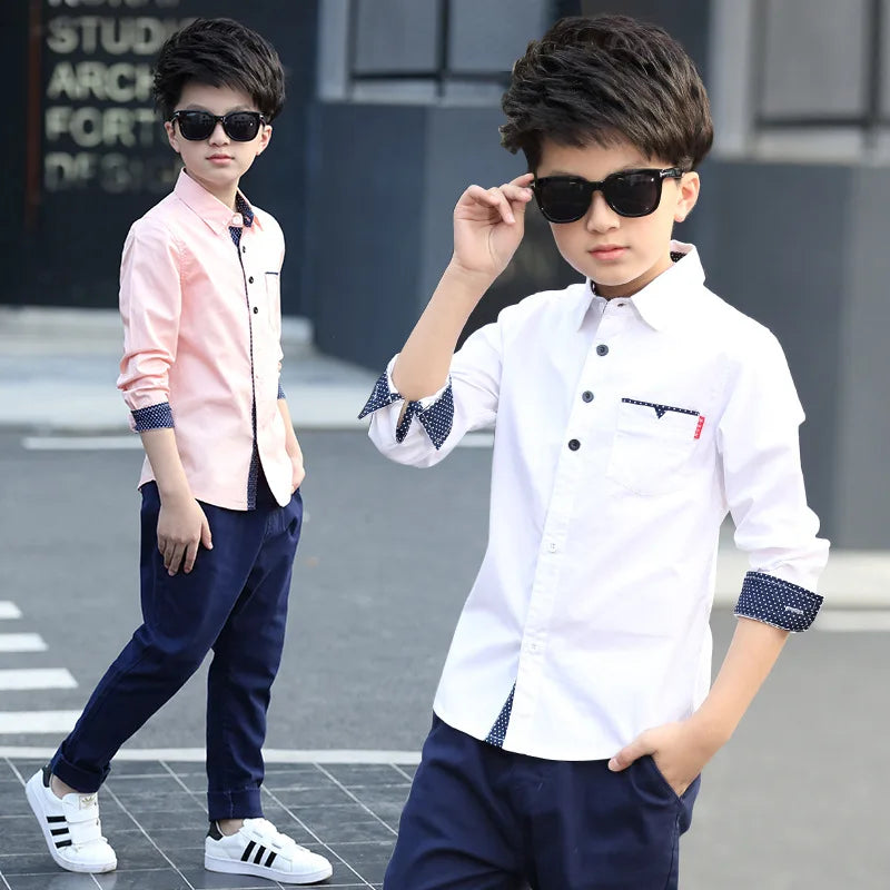 Teenager Kids Boys Clothes Children Shirts Fashion School Casual Tops Cotton Boys