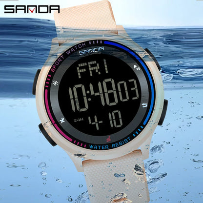 SANDA Children Fashion Digital Movement Teenager Students Hand Clock Trendy Water Resistant Outdoor