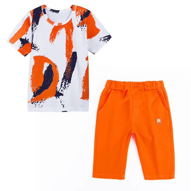 outfits Cotton Teenage Boys Clothing casual Suit Children Short Sleeve Shirt Shorts Set 4 6 8 12 Years