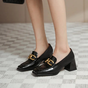 Square High Heels Loafers Women Autumn Chunky Platform Pumps Woman Slip on Black Jk Uniform Shoes Mary Janes Zapatillas Mujer