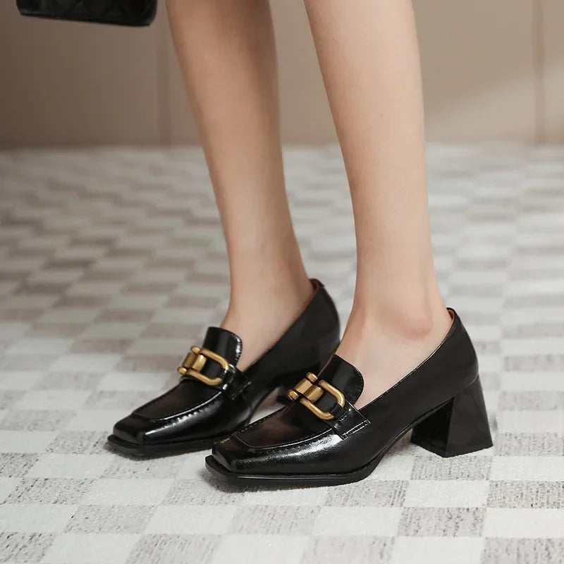 Square High Heels Loafers Women Autumn Chunky Platform Pumps Woman Slip on Black Jk Uniform Shoes Mary Janes Zapatillas Mujer