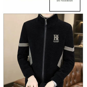 Men's Clothing Winter high quality Mink Jacket Handsome Collar Woolen Coat fleece-lined Thickened Jacket