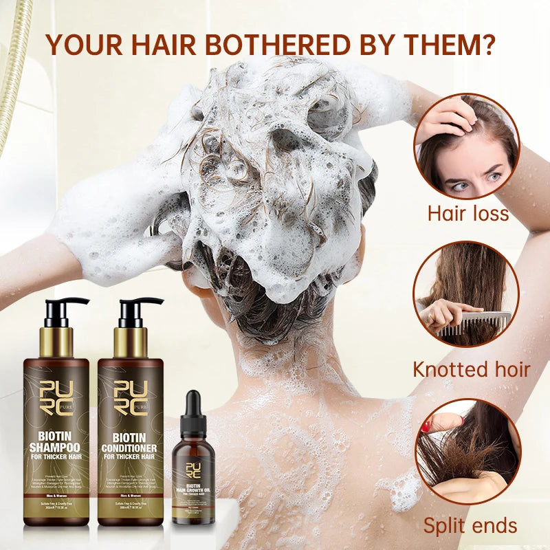 PURC Biotin Hair Shampoo Conditioner for Men Women Scalp Treatment Cleaning Hair Root Nourish Smooth Hair Oil Care Products Set