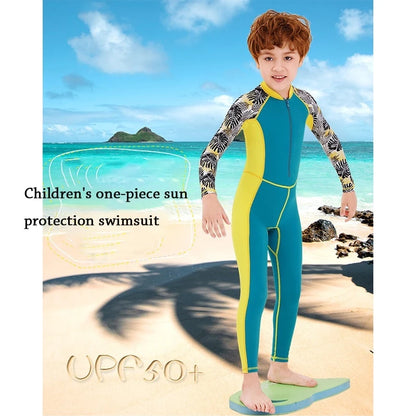 One-Piece Children Swimsuits Kid Swimwear Boys Long Sleeve Sun Protection