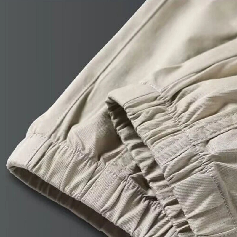 Men Pants Soft Fabric Multi Pockets Elastic Waist Spring Summer Casual Cargo Pants