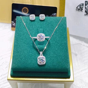 Fashion Square Zircon Necklace Earrings Ring For Women Luxury Wedding Engagement Jewelry Shining Party Jewelry Gifts