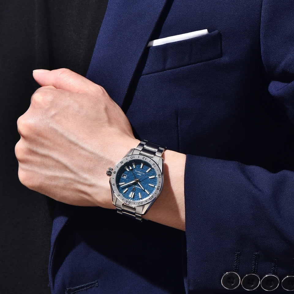 New 39mm Desert Texture Luxury Men Watches GMT Automatic Mechanical Business Dress Sapphire 10Bar Luminous ﻿