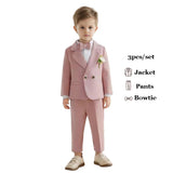 Boys Spring Autumn Formal Pink Suit Children Kids Blazer Pants Bowtie Outfit