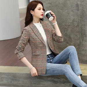 Ladies New Fashion Lattice Suit Blazer Women Clothing Woman Office Wear Casual Nice OL Jacket Female Girls Coats