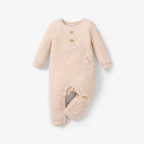 Baby Boy/Girl Solid Ribbed Long-sleeve Jumpsuit with Pocket Soft and Comfortable