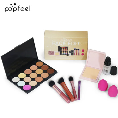 POPFEEL Face Makeup Mini Kit Foundation Primer Powder Foundation Makeup Brush