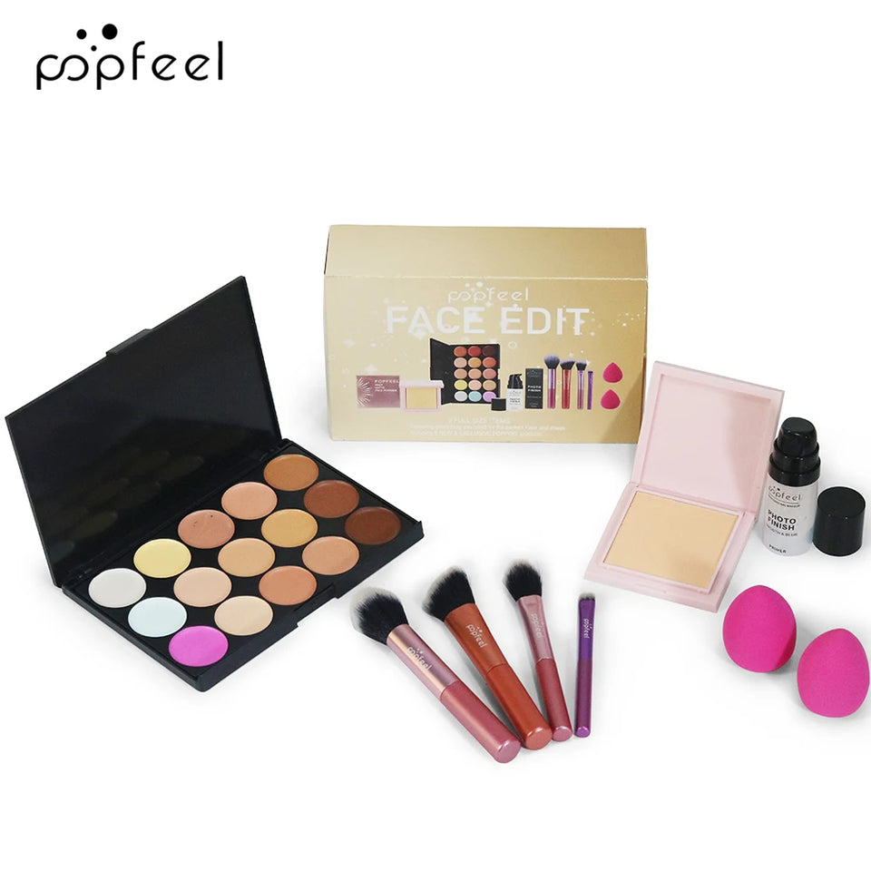 POPFEEL Face Makeup Mini Kit Foundation Primer Powder Foundation Makeup Brush