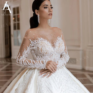 LelaAcra Long Sleeve Wedding Dress 2025 Sweetheart Beaded Backless A-Line Princess Bride Gown SM72 Plus Size Vestido de Noiva