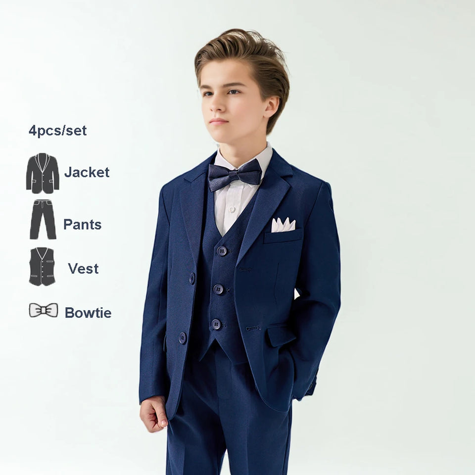 Boys Green High-end Suit Set  Child Performance Wedding Birthday Photography Costume Kids Blazer Vest Pants Bowtie Outfit