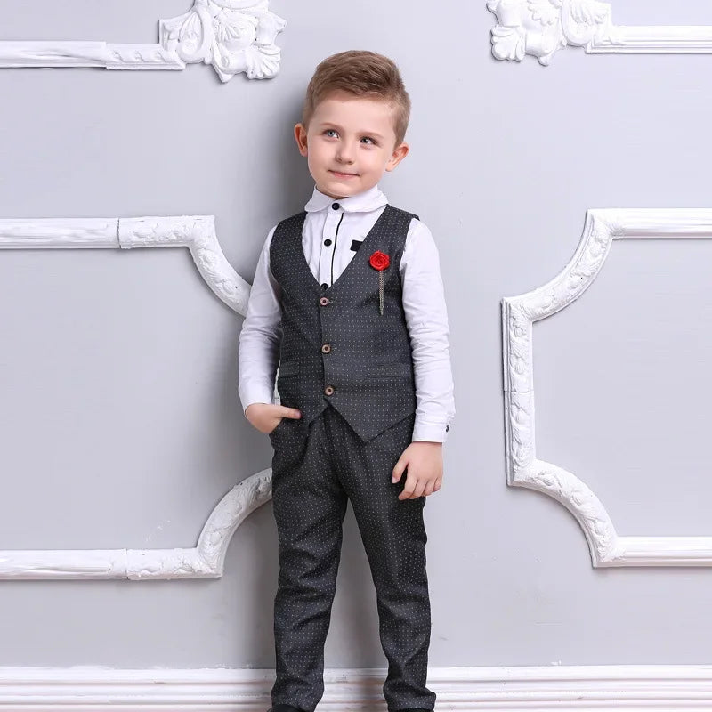 Korean Boy’s Gentlemen Suit Shirt Vest Trousers Three-piece Suit Boy Shirt Pants Suit 100-140cm Boy Children's Boy's Clothing