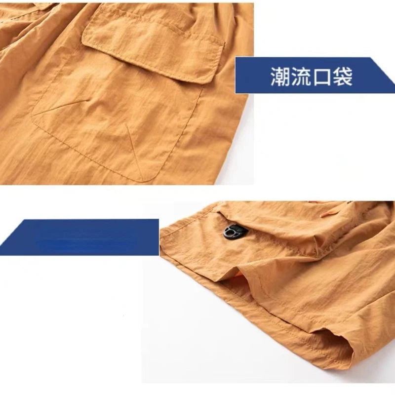 Men Cargo Multi Pocket Shorts Outdoor Loose Casual Cargo Elastic Waist Beach Short