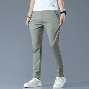 Slim Fit Casual Pants Men Lightweight Classic Straight Trousers for Men Breathable Cotton