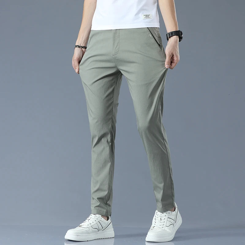 Slim Fit Casual Pants Men Lightweight Classic Straight Trousers for Men Breathable Cotton