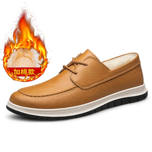 Mens Genuine Leather Shoes Senior Business Shoes New Fashion Casual Wedding Party Shoes Lace Up Warm Plush Mans Oxford Footwear