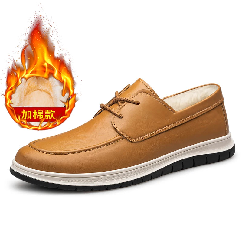 Mens Genuine Leather Shoes Senior Business Shoes New Fashion Casual Wedding Party Shoes Lace Up Warm Plush Mans Oxford Footwear