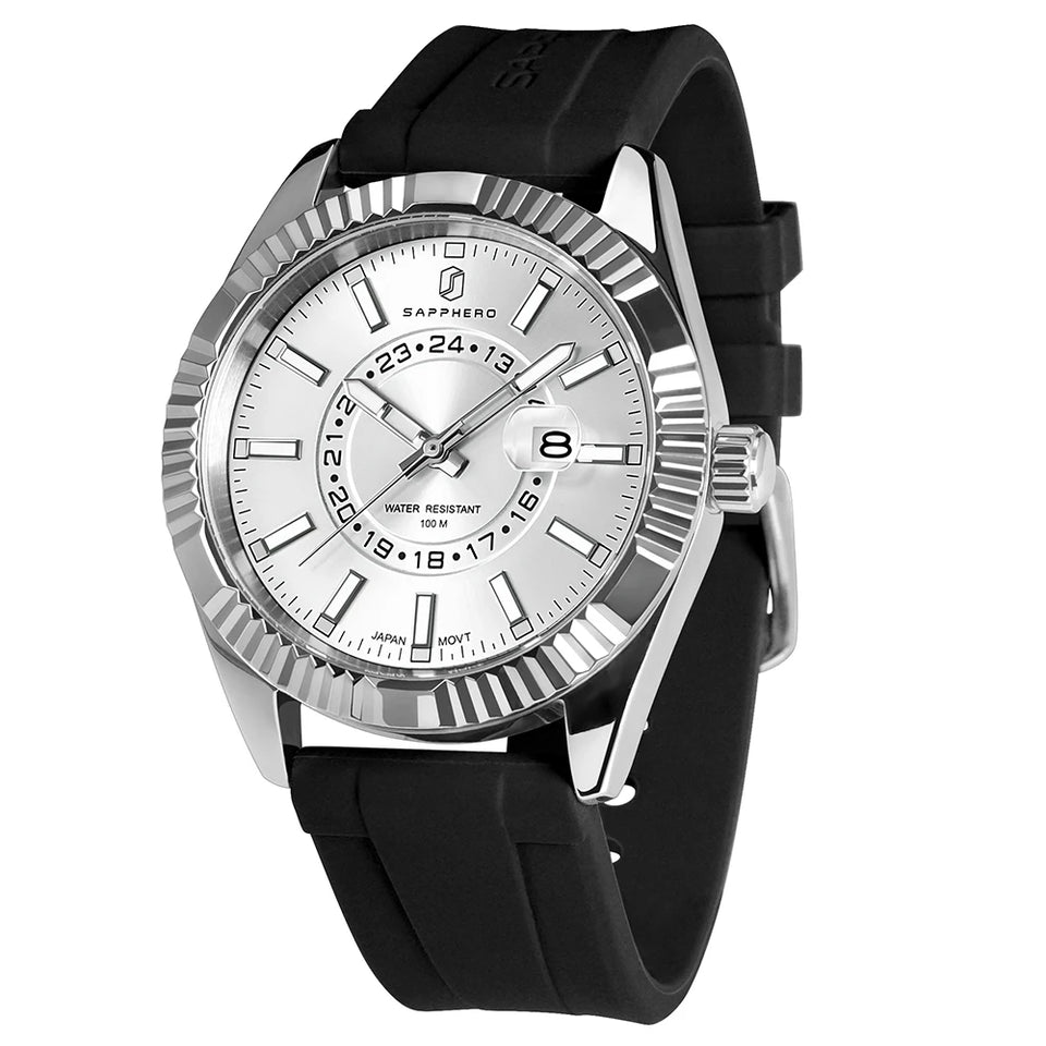 SAPPHERO Mens Watches luxury Business Stainless steel Wristwatch 100m Waterproof Bleu Quartz luminous Clock Gift for Men