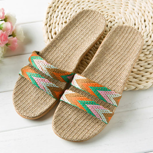 Flax Slippers Women Summer Home Indoor Shoes Casual Non-slip Linen Flat Shoes