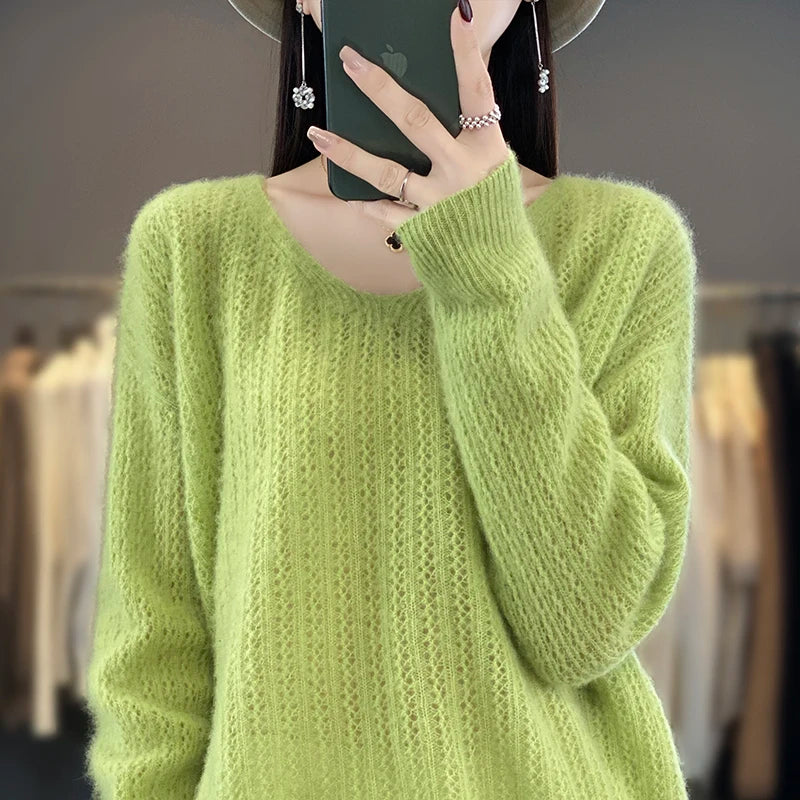 Women's Fashion Sweater V-Neck Pullover Long Sleeve