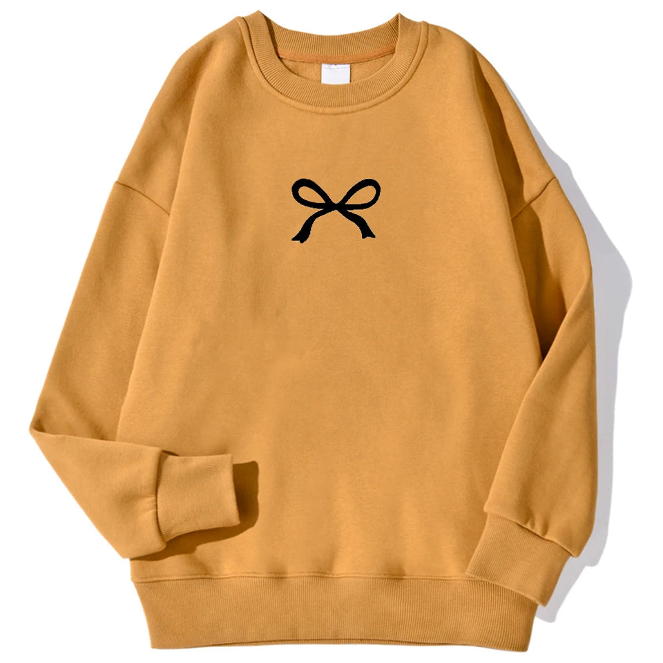 Casual Women's Sweatshirts Kawaii Bow Graphic Prints Pullover Comfortable Warm