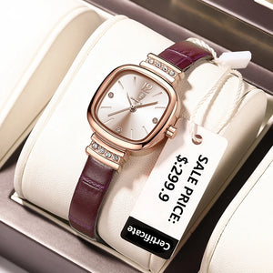 POEDAGAR Women Watches Fashion Square Diamond Leather Quartz Watch