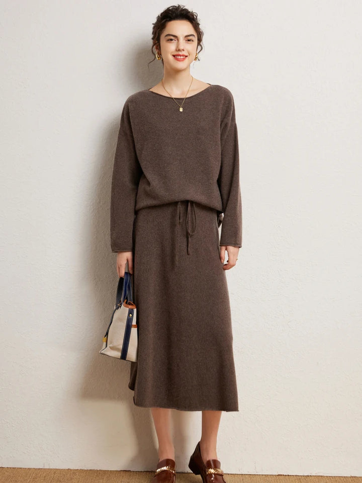 Autumn Winter 100% Cashmere Sweater Luxury Women's  Pullover Skirt Two Pieces Set