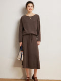 Autumn Winter 100% Cashmere Sweater Luxury Women's  Pullover Skirt Two Pieces Set