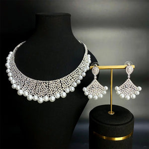 Princess Dubai Jewelry Sets for Women White Pearl Wedding Bridal Luxury Elegant Jewelry Accessories