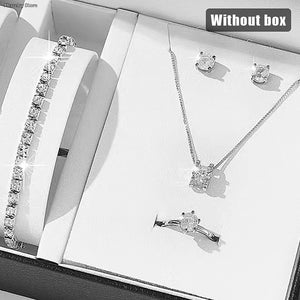 Luxury Women Ring Necklace Earrings Rhinestone Bracelet Female Casual Ladies Jewelry Set