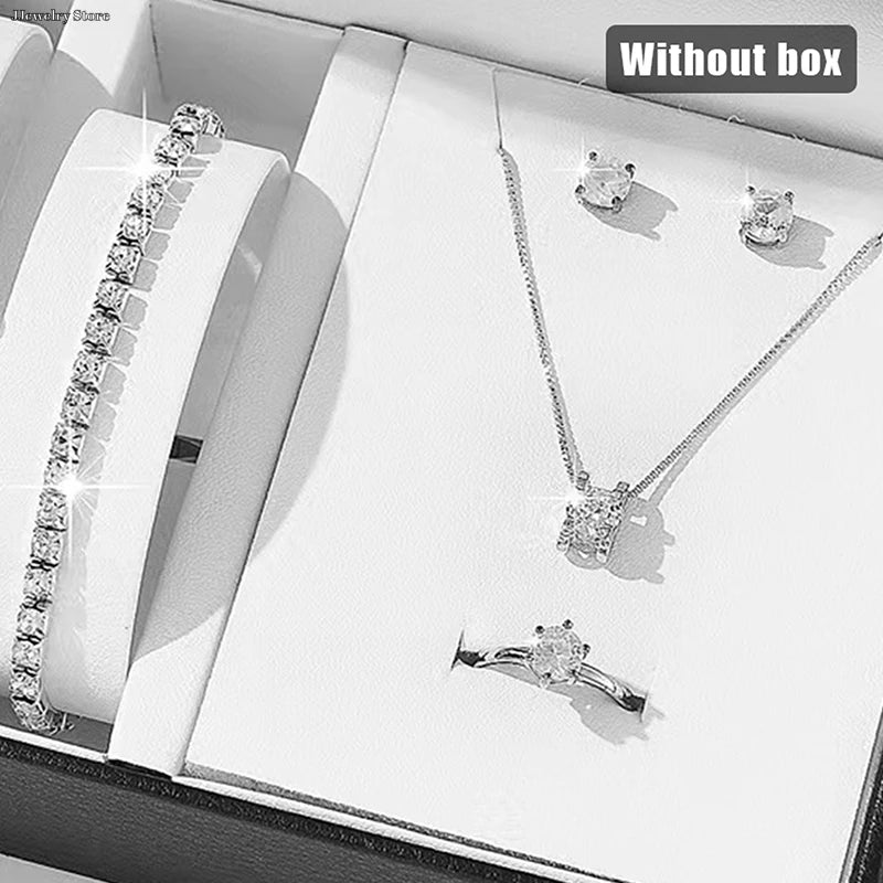 Luxury Women Ring Necklace Earrings Rhinestone Bracelet Female Casual Ladies Jewelry Set
