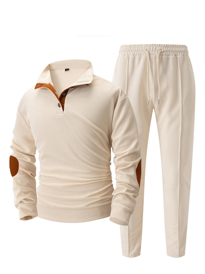 Autumn and winter new men's fashion outdoor sports half zipper Waffle casual stand collar long sleeve hoodie + trousers men's su