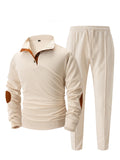 Autumn and winter new men's fashion outdoor sports half zipper Waffle casual stand collar long sleeve hoodie + trousers men's su