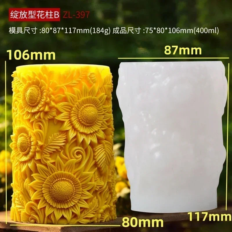 candle silicone mold flower bouquet relief resin mould blooming flower gypsum molds