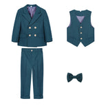 Children Formal Green 4pcs Suit Set Boys Birthday Wedding Party Performance Costume Kids Blazer Vest Pants Bowtie Outfit